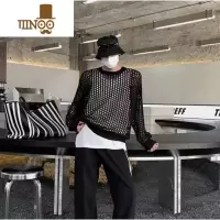 YANXU毛衣男2023年春季潮流韩版新款镂空心急网格防晒衫百搭针织衫外套