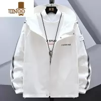 YANXU潮牌纯色连帽外套男新款青年薄款夹克衫高端潮流时尚防风衣