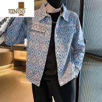 YANXU牛仔衬衫外套男士款潮牌2023新款男装感痞帅印花夹克上衣
