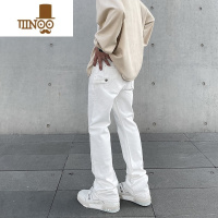 YANXU美式高街vibe风基础款白色休闲牛仔裤男ins潮牌直筒微喇堆积裤子
