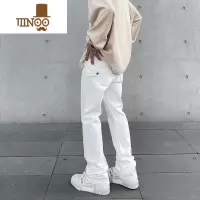 YANXU美式高街vibe风基础款白色休闲牛仔裤男ins潮牌直筒微喇堆积裤子