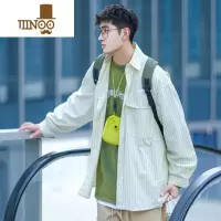 YANXUPD大人长袖条纹衬衫男青少年文艺学院风衬衣外套日系休闲复古上衣