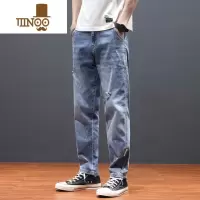 YANXU破洞牛仔裤男秋季宽松2023年新款潮牌小脚长裤子潮流休闲哈伦男裤