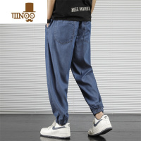 YANXU冰丝牛仔裤男士2023夏季薄款潮牌胖子大码宽松束脚夏天九分哈伦裤