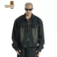 YANXU美式复古廓形水洗做旧牛仔外套男士春季新款街头嘻哈宽松夹克上衣