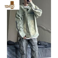 YANXU美式街头复古做旧水洗牛仔外套男女拉链设计感宽松夹克高街潮