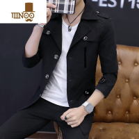 YANXU潮牌商务休闲夹克男士外套韩版百搭帅气男装纯色中长款风衣西装领