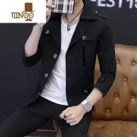 YANXU潮牌商务休闲夹克男士外套韩版百搭帅气男装纯色中长款风衣西装领