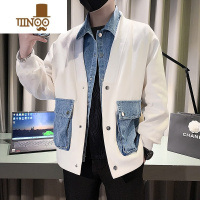 YANXU阳光干净男生穿搭牛仔拼接外套慵懒感针织开衫假夹克男