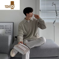 YANXU翻领半拉链针织衫男士轻熟慵懒风休闲宽松纯色套头长袖毛衣