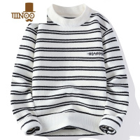 YANXU纹理感男士圆领拼色条纹针织打底衫青少年学生个性潮牌毛衣