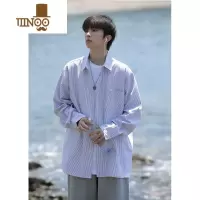 YANXU日系cityboy粉色条纹长袖衬衫男少年感薄衬衣外套痞帅hoodie上衣