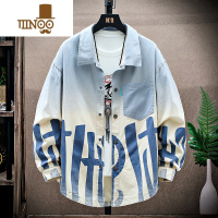 YANXU牛仔长袖衬衫男士青少年潮牌宽松衬衣初中高中学生潮流外套