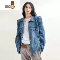 YANXUNOPLAN早秋新款基础款水洗垫肩牛仔外套男女设计感翻领夹克上衣潮