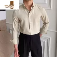 YANXU男士免烫复古格纹长袖衬衫韩版日系英伦百搭修身衬衣