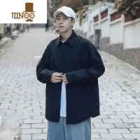 YANXU长袖衬衫男生潮牌宽松休闲工装纯色日系防晒外套韩版百搭衬衣