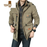 YANXU潮牌夹克男户外防风衣多口袋工装外套中长款冲锋衣大码男装