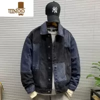YANXU新款拼接设计感牛仔外套男款休闲宽松潮牌百搭翻领牛仔衣夹克