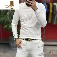 YANXU针织衫毛衣男2023新款字母植物提花烫钻休闲长袖上衣修身韩版潮流