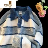 YANXUpolo衫毛衣男士慵懒风宽松学生套头针织衫潮牌百搭撞色翻领上衣服