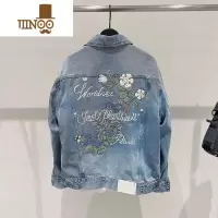 YANXU男士花朵刺绣牛仔外套潮牌新款时尚休闲夹克翻领复古风上衣