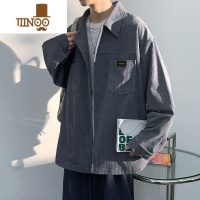 YANXU日系黑色灯芯绒衬衫男长袖宽松潮牌加肥大码胖子休闲薄外套