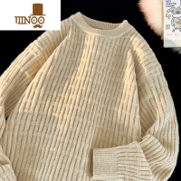 YANXU圆领毛衣男加厚日系慵懒风套头线衣潮牌宽松打底针织衫外套