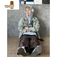 YANXU美式复古牛仔外套男女高街外搭宽松休闲vintage立领机车服潮