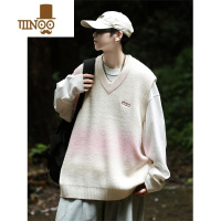 YANXU渐变鹿毛绒针织马甲男日系潮流dk制服宽松百搭V领背心毛衣