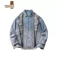 YANXU美式复古个性拉链拼接牛仔夹克男女潮牌宽松做旧水洗工装百搭外套
