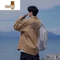 YANXU卡其色工装衬衫男日系复古潮牌长袖衬衣青少年休闲宽松外套