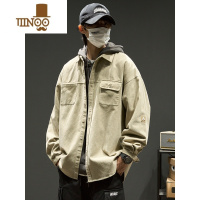 YANXU衬衫男长袖日系潮牌拼接休闲工装衬衣宽松百搭夹克外套