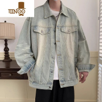 YANXU做旧水洗牛仔夹克男秋季潮牌ins渐变色宽松痞帅工装牛仔衣外套潮