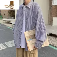 YANXU条纹衬衫男秋季新款日系复古百搭长袖衬衣感简约宽松休闲外套
