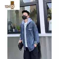 YANXU牛仔衣男潮牌宽松连帽开衫夹克青少年学生帅气百搭休闲外套
