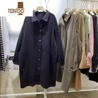 YANXU加肥大码300斤慵懒风复古中长款大口袋外套男女秋季宽松休闲风衣