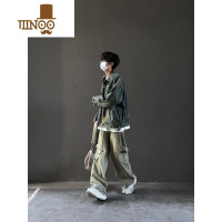 YANXU破洞牛仔外套男秋季美式高街复古衣服款潮牌水洗宽松痞帅夹克