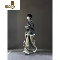 YANXU破洞牛仔外套男秋季美式高街复古衣服款潮牌水洗宽松痞帅夹克