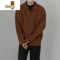 YANXUMG/23秋季韩风复古翻领毛衣男v领慵懒风长袖休闲宽松针织打底衫潮