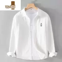 YANXU新款刺绣长袖衬衫男日系薄款小熊休闲衬衣白色寸衫蓝色外套