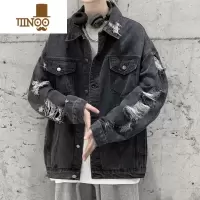 YANXU西海岸hiphop破洞牛仔外套男美式高街vibe工装夹克痞帅感男装