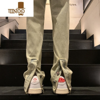 YANXU小众设计感开叉牛仔裤男春季美式复古水洗炸街痞帅裤子直筒拖地裤