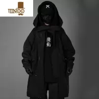YANXU春季潮流机能风大码连帽假风衣男宽松休闲中长款外套