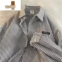 YANXU竖条纹衬衫男长袖款设计感衬衣夏季薄款日系复古美式外套