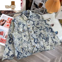 YANXU2022潮牌玫瑰花卉牛仔夹克男女宽松破坏暗纹情侣提花外套高版