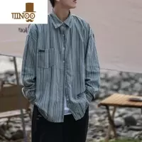 YANXU日系复古拼色条纹衬衫男2023年新款潮牌宽松百搭外穿衬衣休闲上衣
