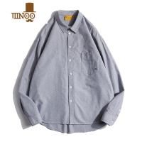 YANXULAZY DAY男装一套搭配日系复古纯色宽松翻领衬衫男衬衣