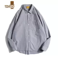 YANXULAZY DAY男装一套搭配日系复古纯色宽松翻领衬衫男衬衣