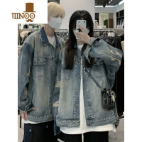 YANXUins嘻哈高街潮流做旧破洞宽松牛仔外套男 春季休闲百搭情侣装夹克
