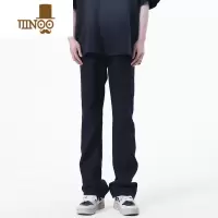 YANXU美式微喇牛仔裤男潮牌vibe修身黑色直筒裤高街冰丝拖地裤